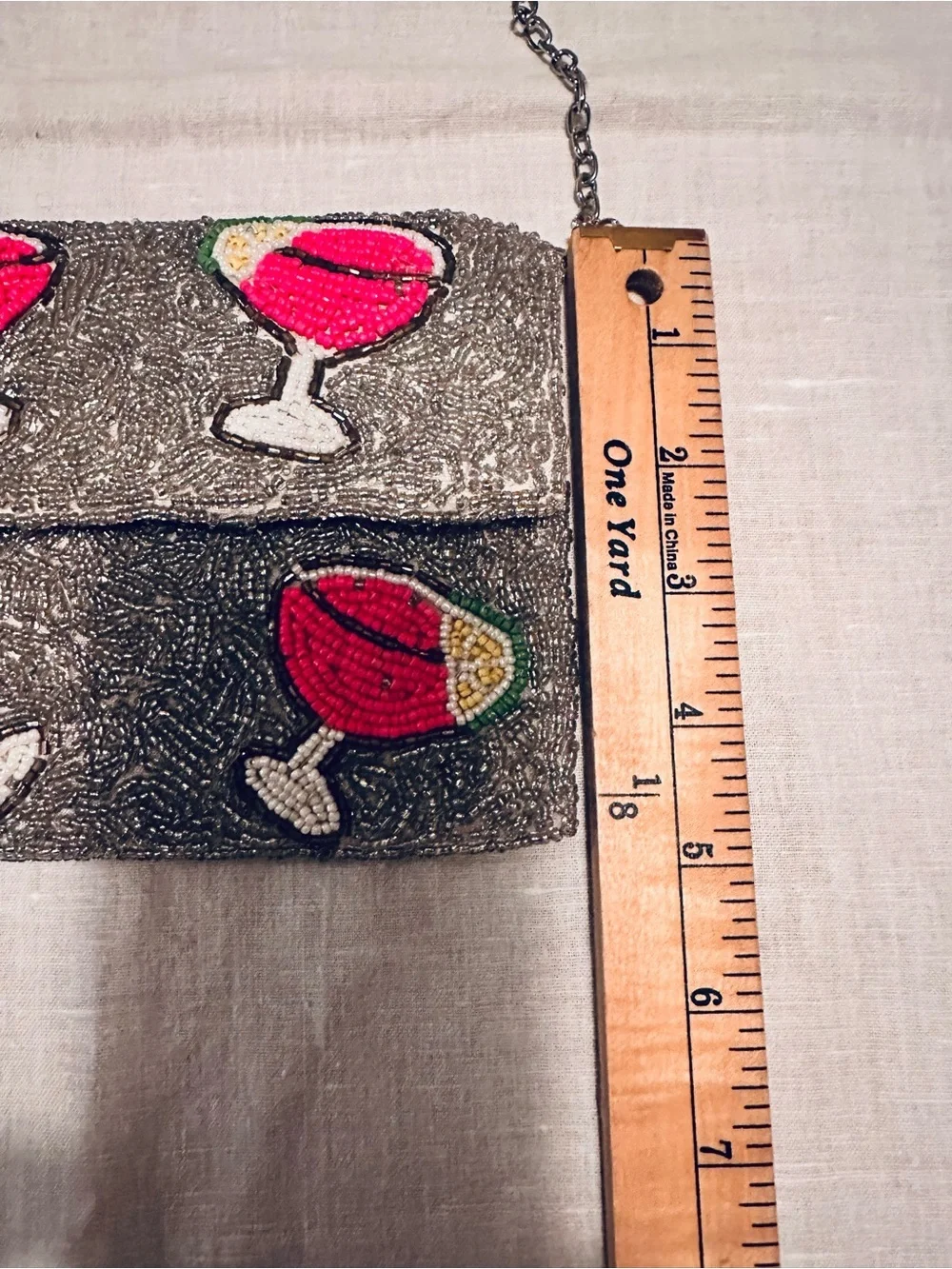 NWT RachelZoe Beaded 3pc set Margarita glass Clutch-Coin Purse & Keychain charm